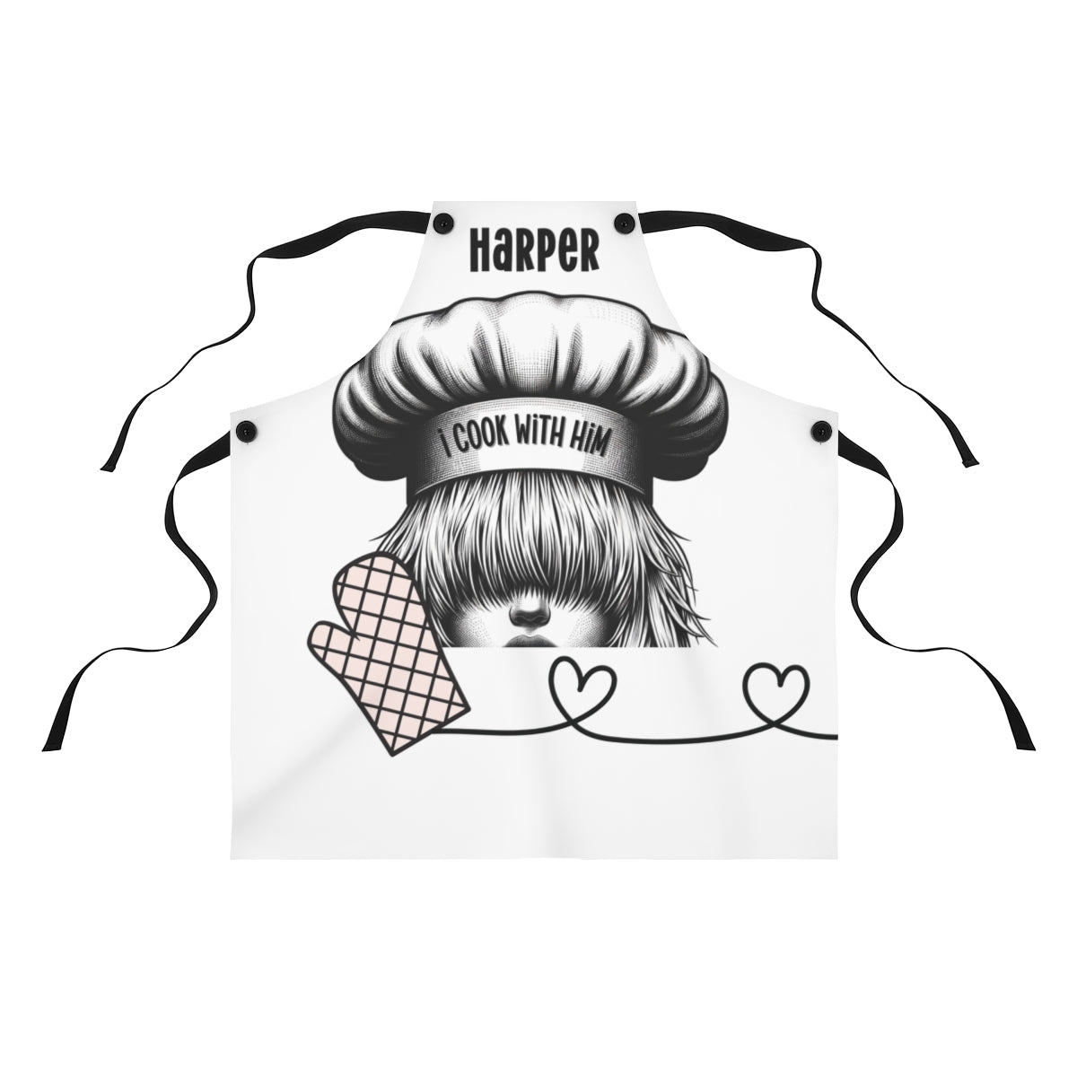 Couple Apron: Oven Mitt Heartstrings Couple Apron | Boyfriend Gift Apron | Anniversary Gift for Him & Her