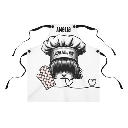 Couple Apron: Oven Mitt Heartstrings Couple Apron | Boyfriend Gift Apron | Anniversary Gift for Him & Her