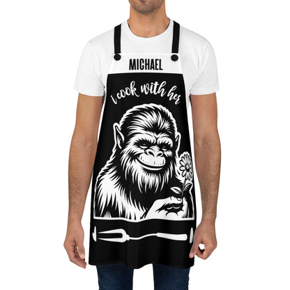 Couple Apron: Personalized Funny Bigfoot & Bigfootess Couples Apron for Valentine's Day | Cute Couple Gift