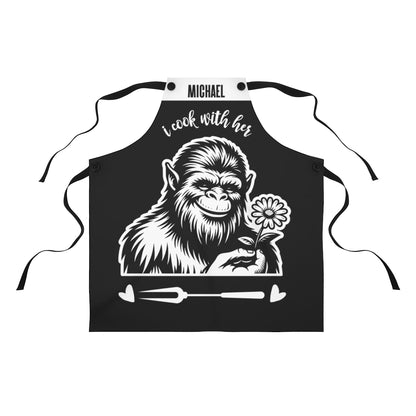 Couple Apron: Personalized Funny Bigfoot & Bigfootess Couples Apron for Valentine's Day | Cute Couple Gift