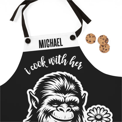 Couple Apron: Personalized Funny Bigfoot & Bigfootess Couples Apron for Valentine's Day | Cute Couple Gift