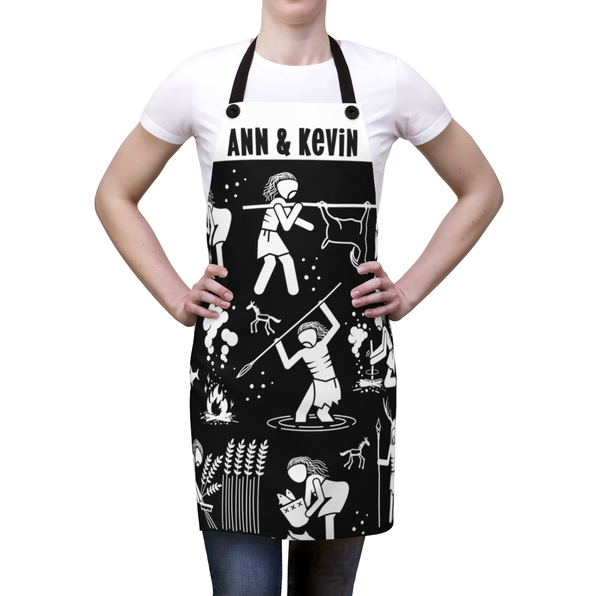 Couple Apron: Funny Stone Age Keto Hunter Gatherer Couple Apron for Newlyweds