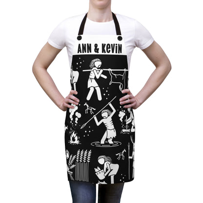 Couple Apron: Funny Stone Age Keto Hunter Gatherer Couple Apron for Newlyweds