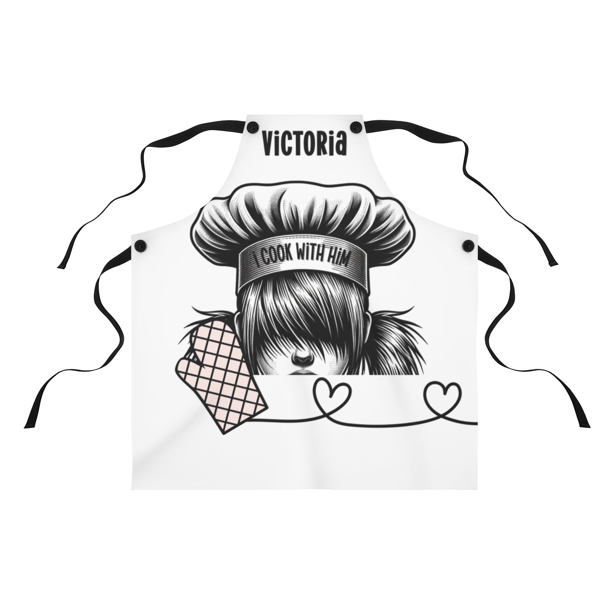 Couple Apron: Oven Mitt Heartstrings Couple Apron | Boyfriend Gift Apron | Anniversary Gift for Him & Her