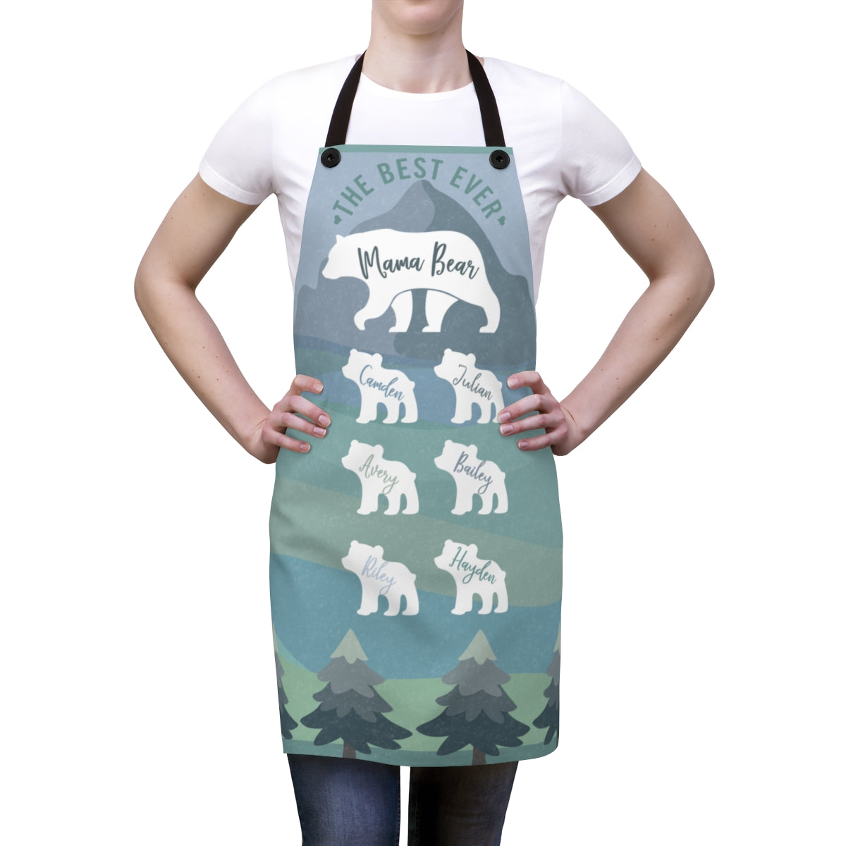 Mom Apron: Personalized Mama Bear Apron with Cute Baby Bear | Fun Mother's Day Gift Apron