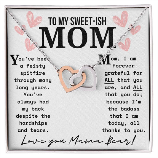 A Necklace for My Mom: To My Sweet Mom | Touching Mama Bear Interlocking Hearts Necklace Gift Box