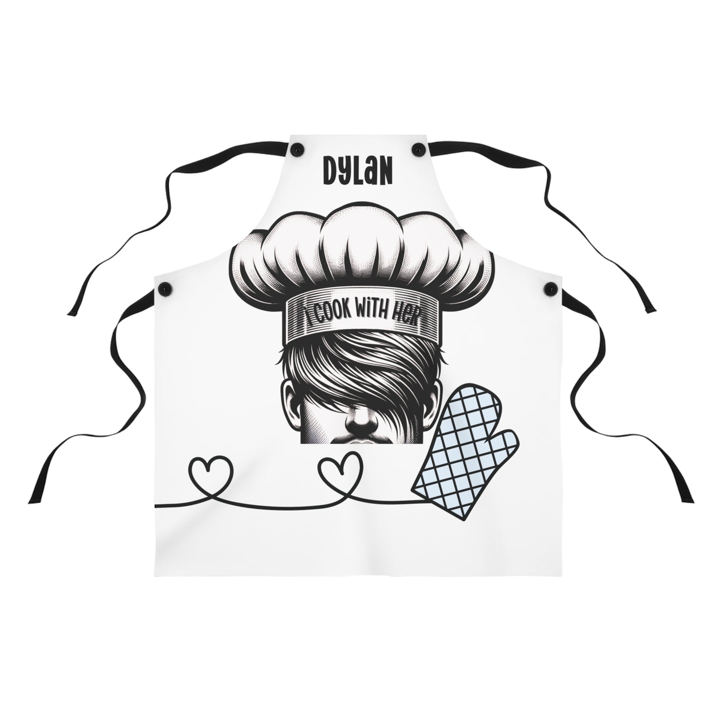 Couple Apron: Oven Mitt Heartstrings Couple Apron | Boyfriend Gift Apron | Anniversary Gift for Him & Her