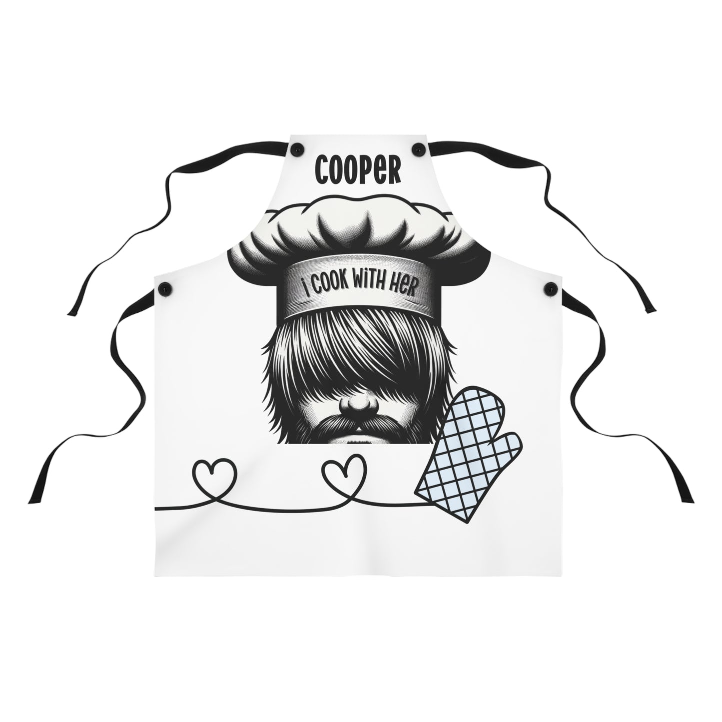 Couple Apron: Oven Mitt Heartstrings Couple Apron | Boyfriend Gift Apron | Anniversary Gift for Him & Her