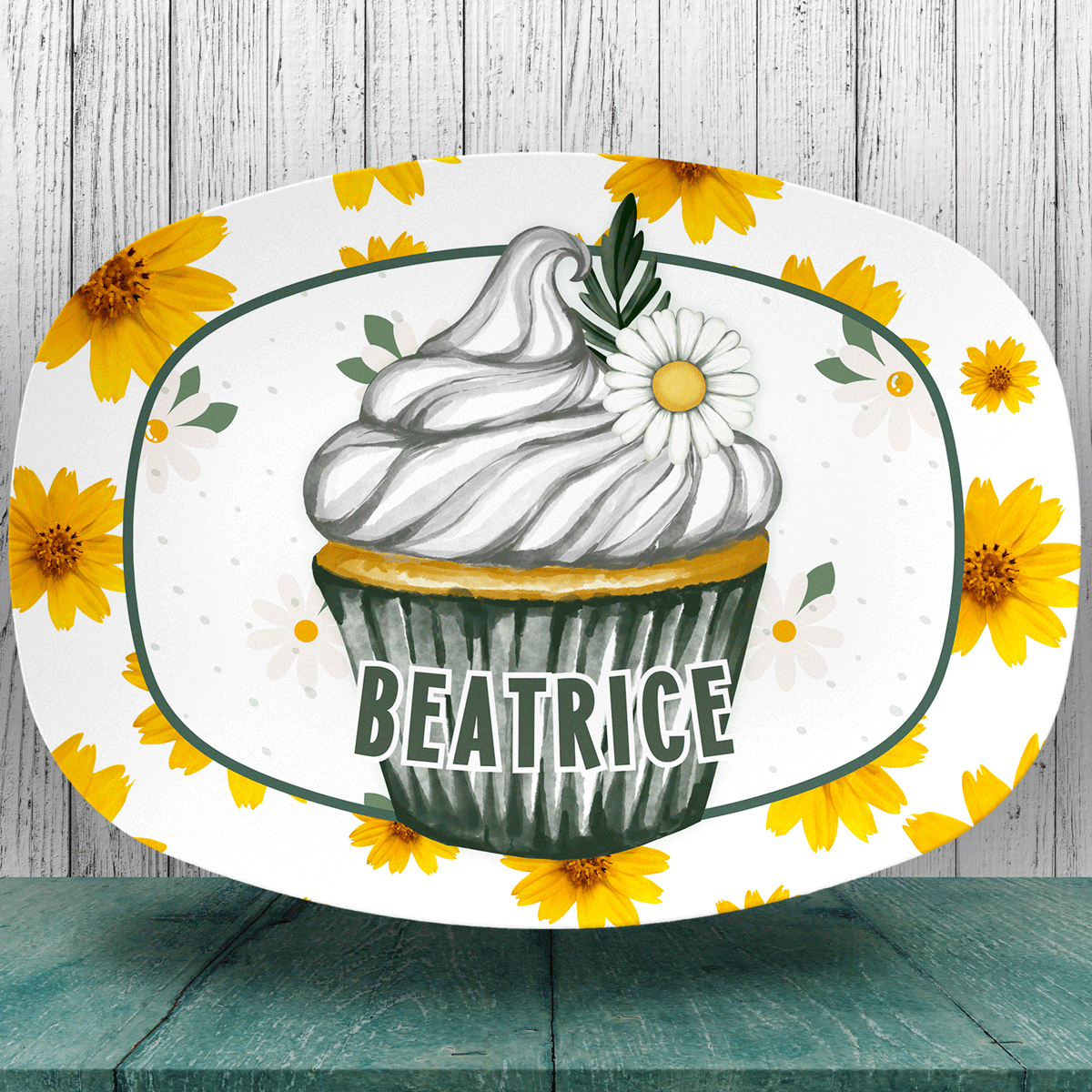 Mom Platter: Personalized Yellow Daisy Cupcake Platter | Country Tea Party Plate | Gift for Woman